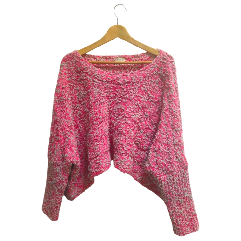POL Cozy Pink Knit Boho Chunky Sweater Size S M L Cropped Oversized NWOT Popcorn
